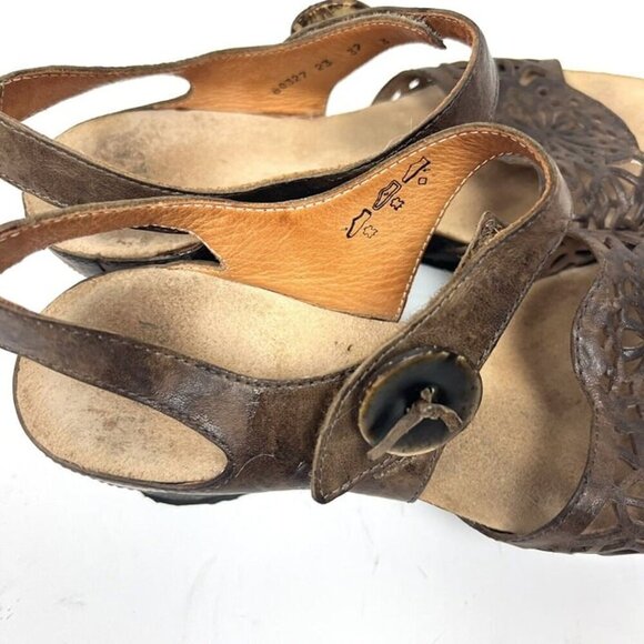 Think Zilli Wedge Leather Sandals EU 37 US 6.5 Taupe Cork Hook & Loop Boho Chic - Picture 7 of 7